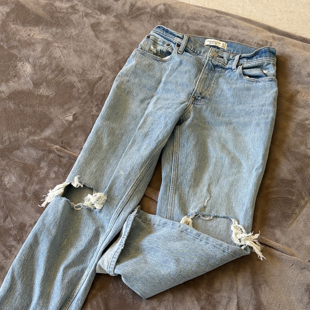 Abercrombie & Fitch Light Blue High Rise Distressed Jeans